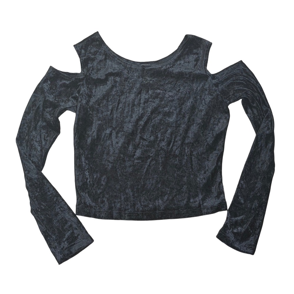Morbid Threads Black Crushed Velvet Cold Shoulder Top Vintage Large L Hot Topic